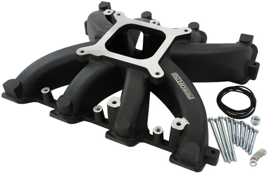 Aeroflow GM LS Rectangle Port Carburettor Street Single Plane Non-EFI Intake Manifold, Black Finish   4 Barrell 4150 Square Bore Carburettor Pad