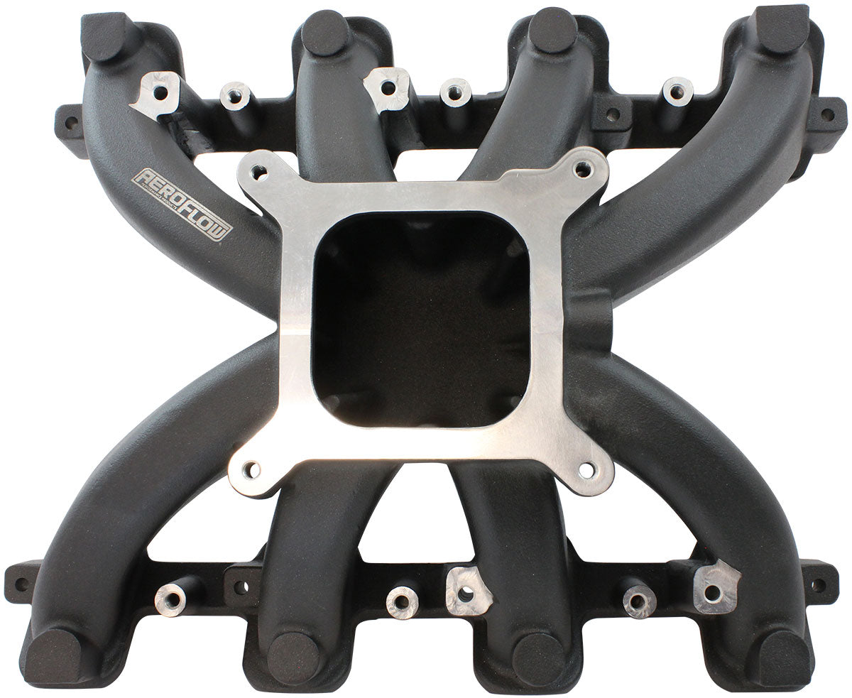 Aeroflow GM LS Rectangle Port Carburettor Street Single Plane Non-EFI Intake Manifold, Black Finish   4 Barrell 4150 Square Bore Carburettor Pad