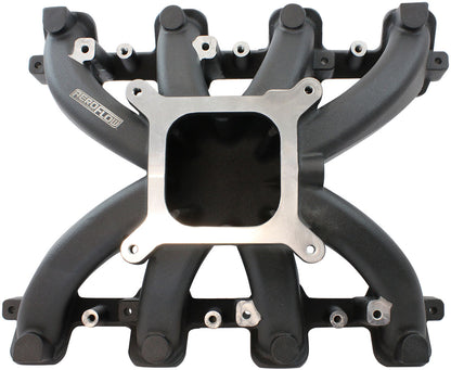 Aeroflow GM LS Rectangle Port Carburettor Street Single Plane Non-EFI Intake Manifold, Black Finish   4 Barrell 4150 Square Bore Carburettor Pad