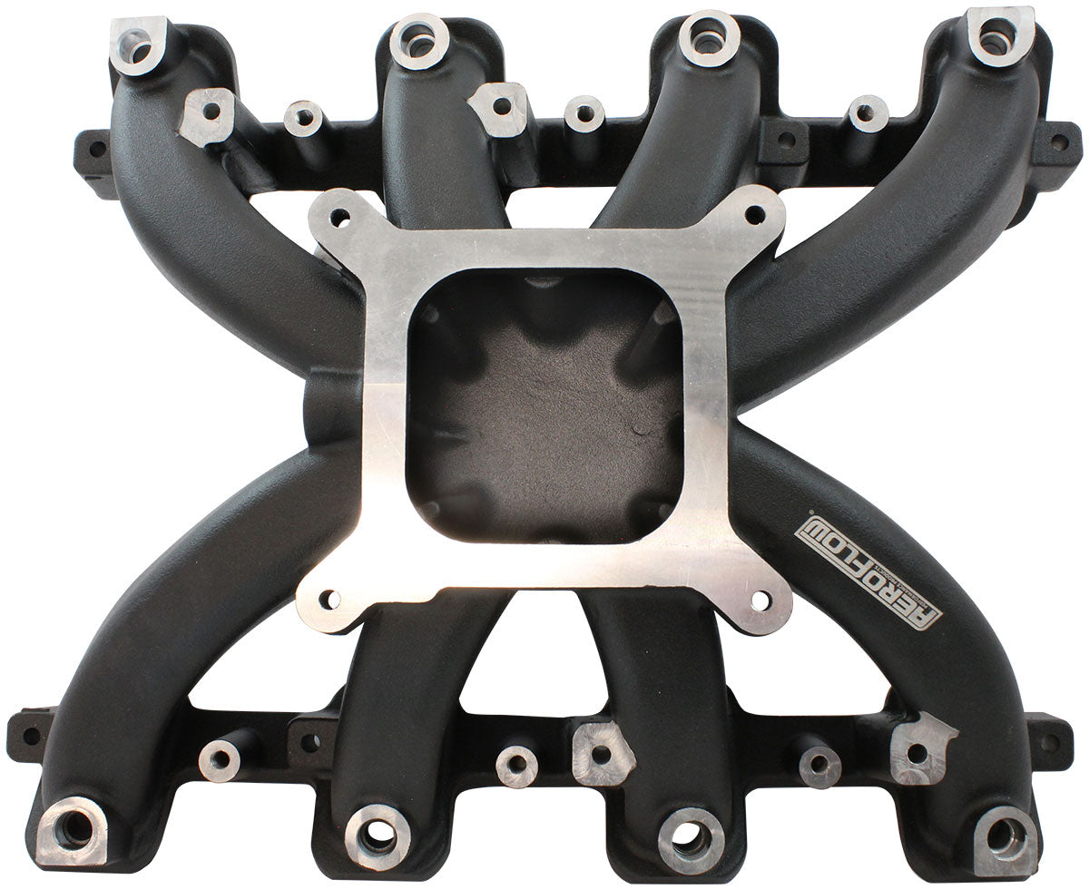 GM LS Cathedral Port Carburettor Street Single Plane EFI Intake Manifold, Black Finish   4 Barrell 4150 Square Bore Carburettor Pad