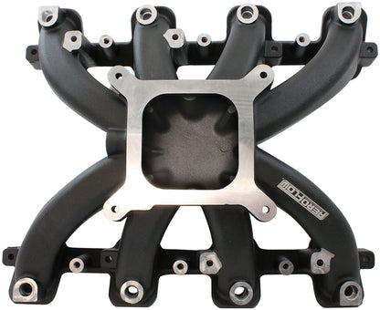 GM LS Cathedral Port Carburettor Street Single Plane EFI Intake Manifold, Black Finish   4 Barrell 4150 Square Bore Carburettor Pad