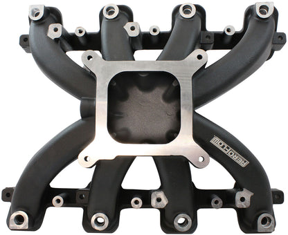 GM LS Rectangle Port Carburettor Street Single Plane EFI Intake Manifold, Black Finish   4 Barrell 4150 Square Bore Carburettor Pad