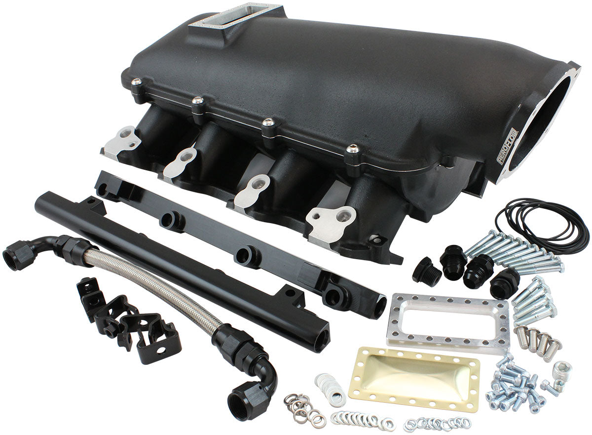 GM LS Cathedral Port Low Rise EFI Modular Intake Manifold, Black Finish   Suit 102mm/105mm Throttle Body & 14mm Short Injectors