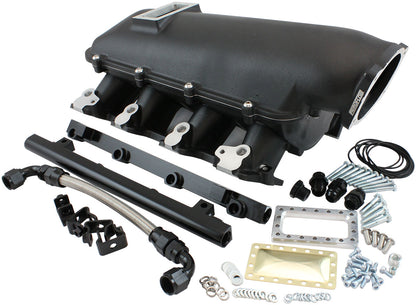 GM LS Cathedral Port Low Rise EFI Modular Intake Manifold, Black Finish   Suit 102mm/105mm Throttle Body & 14mm Short Injectors
