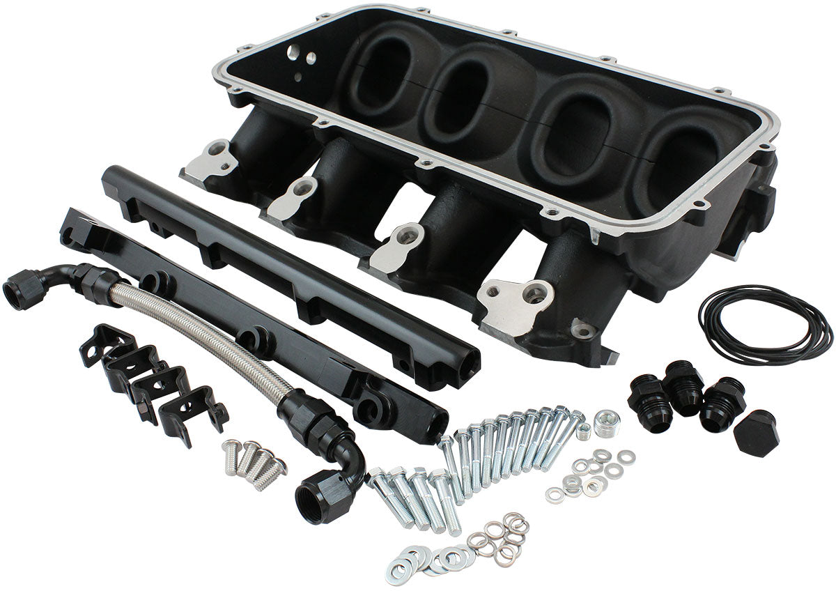 Low Rise EFI GM LS Cathedral Port Intake ManifoldBase, Black Finish   Suit Modular Intake Manifolds