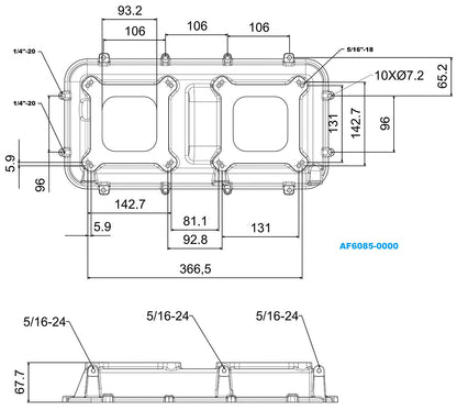Aeroflow Top Plate with Dual Carburettor Flange For Modular Intake Manifolds, Black Finish  Suit 4150 Square Bore Carbs