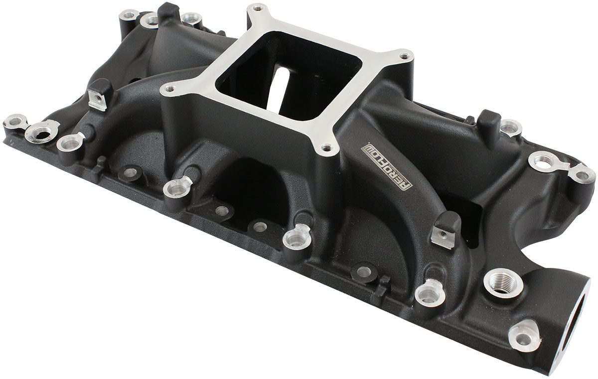 SB Ford 289-302 Windsor EFI Air Gap Single Plane Intake Manifold, Black Finish   2500 - 7500 RPM, Square Bore Carburettor Pad, Non-EGR