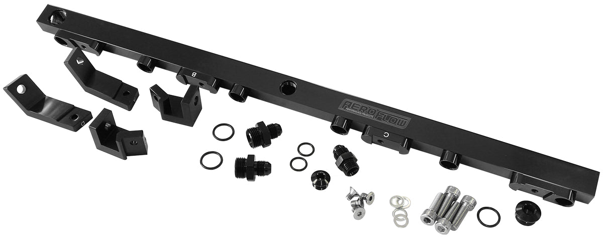 Ford BA-BF Barra 4.0L DOHC Billet EFI Fuel Rail - Black  Suit 14mm Full Length Fuel Injectors, -8ORB Ports