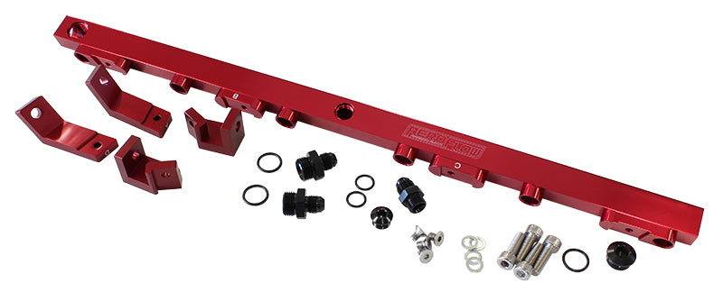 Ford BA-BF Barra 4.0L DOHC Billet EFI Fuel Rail - Red  Suit 14mm Full Length Fuel Injectors, -8ORB Ports