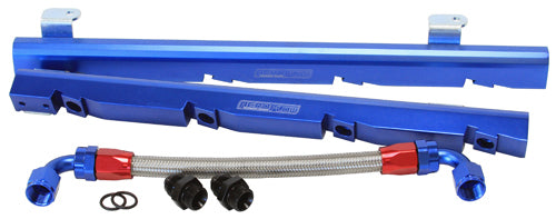 Holden 304-355 V8 Billet EFI Fuel Rails - Blue  Suit 14mm Full Length Fuel Injectors, -8ORB Ports