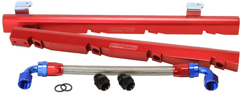 Holden 304-355 V8 Billet EFI Fuel Rails - Red  Suit 14mm Full Length Fuel Injectors, -8ORB Ports