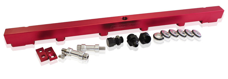Nissan RB25 Billet EFIFuel Rail - Red   Suit 14mm 3/4" Length and Full Length Fuel Injectors, -8ORB Ports
