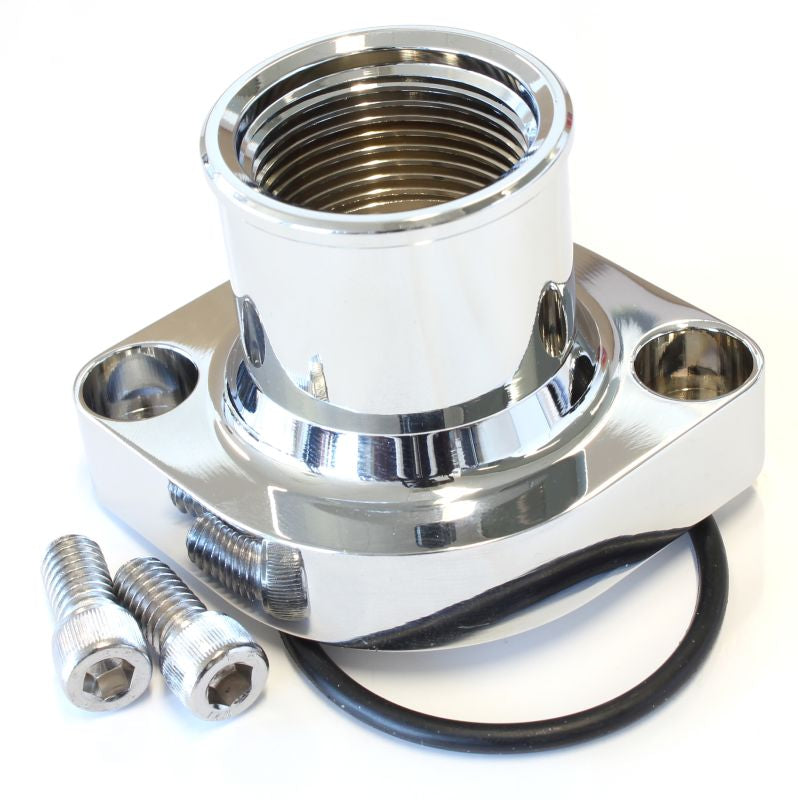Ford Cleveland Billet Thermostat Housing - Chrome   Suit Ford 302-351C in Straight up Position