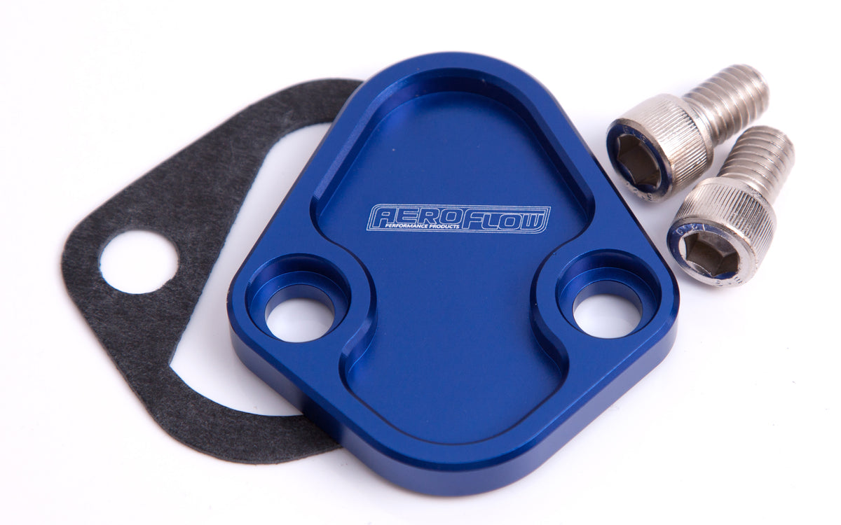 Billet Fuel Pump Block-Off Plate - Blue   Suit BB Chev, Ford 289-351W, SB, BB