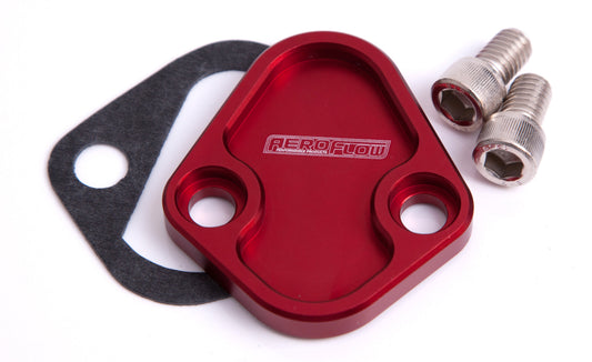 Billet Fuel Pump Block-Off Plate - Red   Suit BB Chev, Ford 289-351W, SB, BB
