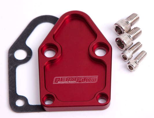Billet Fuel Pump Block-Off Plate - Red   Suit SB Chevy