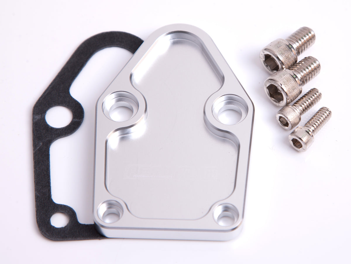 Billet Fuel Pump Block-Off Plate - Silver   Suit SB Chevy