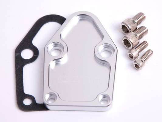 Billet Fuel Pump Block-Off Plate - Silver   Suit SB Chevy