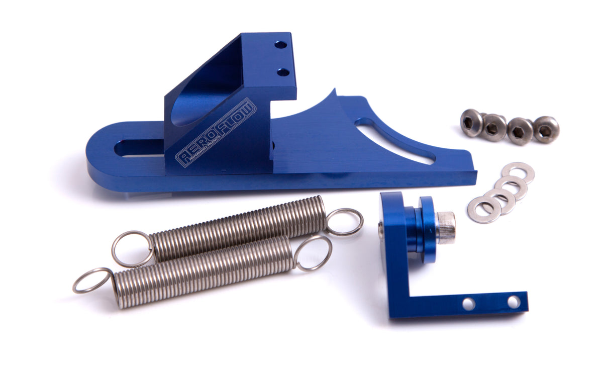 Billet Return Spring Assembly 4150 Style    Blue Finish Suits throttle cable bracket part number AF64-2026 sold separately.