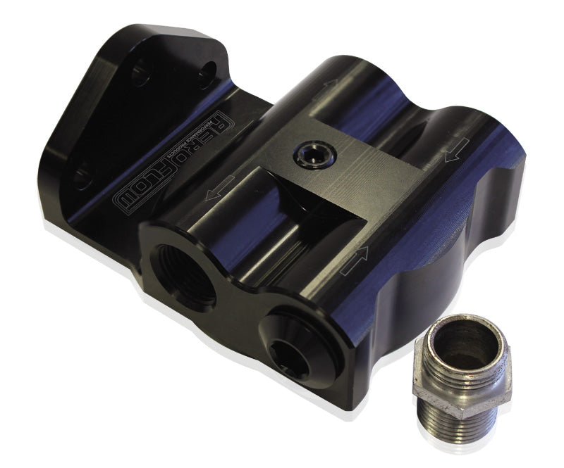 Billet Remote Oil Filter Head  -8 ORB Side entry, Black anodised finish, accepts filter with 3/4"-16 thread