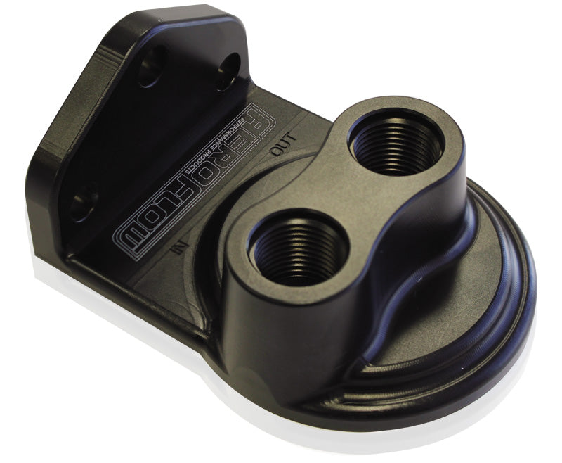 Billet Remote Oil Filter Head  -8 ORB Top entry, Black anodised finish, accepts filter with 3/4"-16 thread