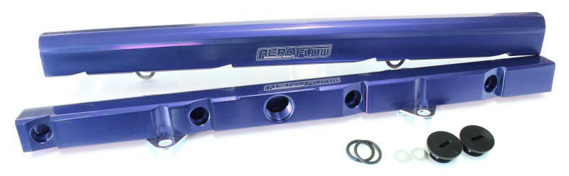 Ford Windsor 5.0L V8 Billet EFI Fuel Rail - Blue  Suit 14mm Full Length Fuel Injectors, -8ORB Ports