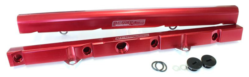 Ford Windsor 5.0L V8 Billet EFI Fuel Rail - Red  Suit 14mm Full Length Fuel Injectors, -8ORB Ports