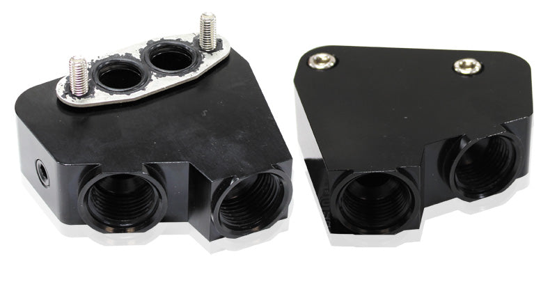 Billet Oil Cooler Adapter  Suit Holden/Chevy LS engine, -10 ORB ports, Black anodised finish