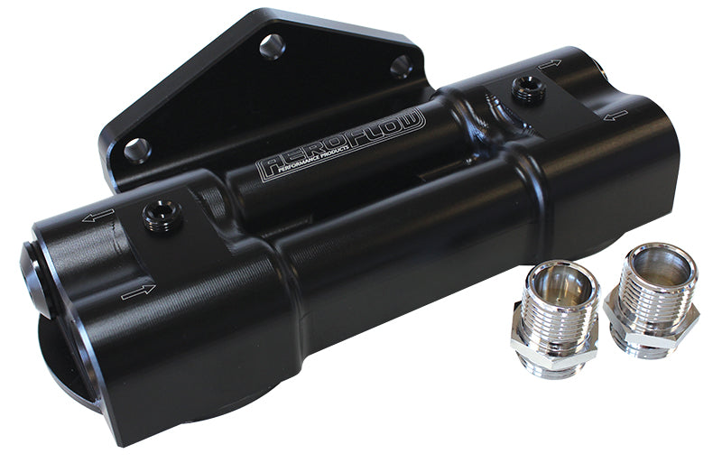Dual Billet Remote Filter Head - Side Entry   3/4" -16 Filter Thread with 2 x -8 Port Plugs Included