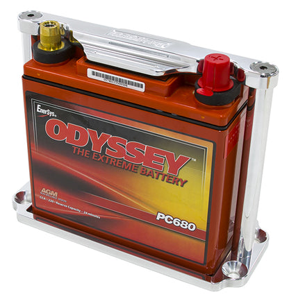 Billet Aluminium Battery Trays   Suit Odyssey ODPC680 battery, Polished finish