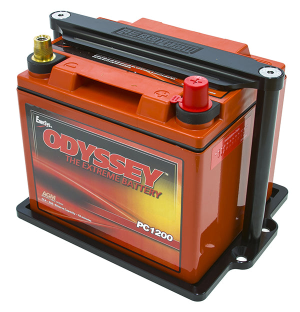 Billet Aluminium Battery Trays   Suit Odyssey ODPC1200 battery, Black finish