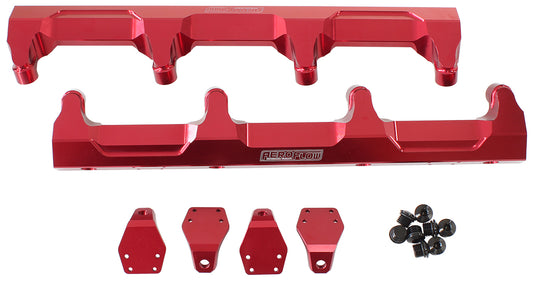 GM Supercharged LSA Billet EFI Fuel Rails - Red  Suit 14mm Short Length Fuel Injectors, -8ORB Ports