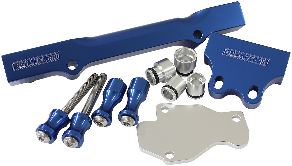 Aeroflow Mazda Series 6, 7, 8 13B Billet EFI Fuel Rails - Blue  Suit 14mm Short Fuel Injectors, -8ORB Ports