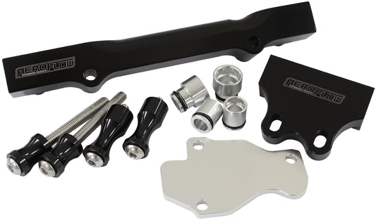 Aeroflow Mazda Series 6, 7, 8 13B Billet EFI Fuel Rails - Black  Suit 14mm Short Fuel Injectors, -8ORB Ports