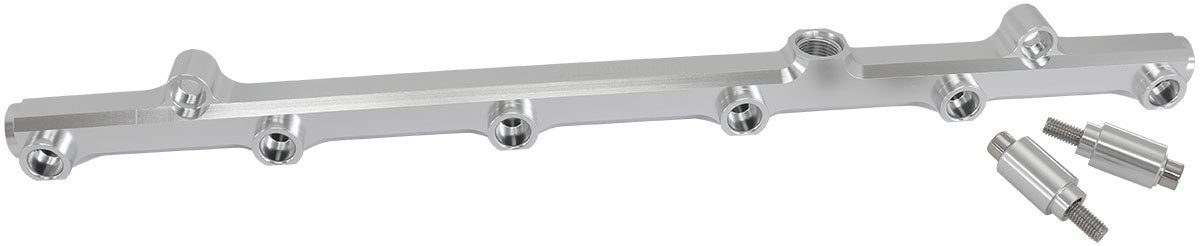 Aeroflow Nissan RB26DETT Billet EFI Fuel Rails (Silver)   Suit 14mm Full Length Fuel Injectors, -8ORB Ports