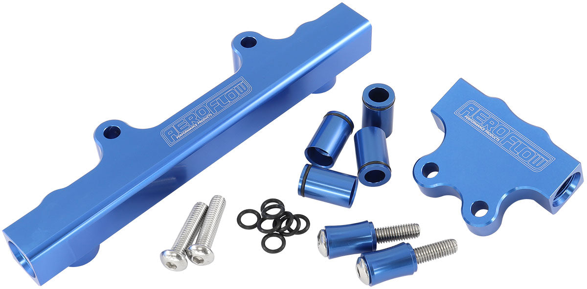 Aeroflow Mazda Series 4, 5 13B Billet EFI Fuel Rails - Blue  Suit 14mm 3/4" Length Fuel Injectors, -8ORB Ports