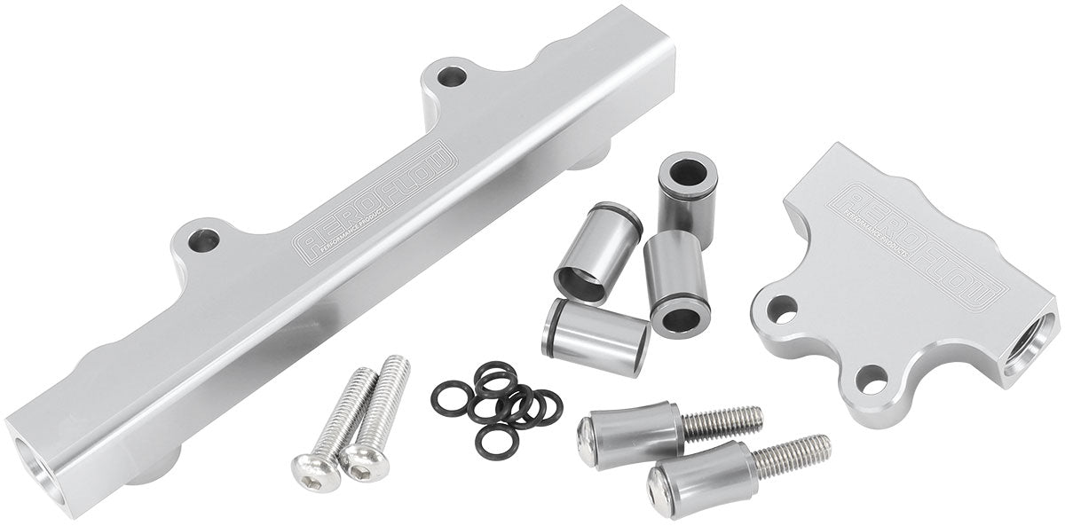 Aeroflow Mazda Series 4, 5 13B Billet EFI Fuel Rails - Silver  Suit 14mm 3/4" Length Fuel Injectors, -8ORB Ports