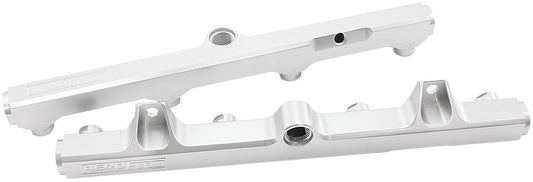 Aeroflow Ford V8 Coyote Billet EFI Fuel Rails - Silver Finish   Suit 14mm Full Length Fuel Injectors, -8ORB Ports