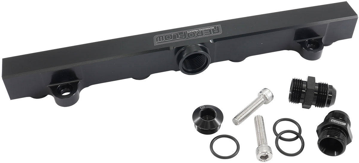 Aeroflow Mitsubishi Evolution 4-9 4G63 Billet EFI Fuel Rails- Black  Suit 14mm Full Length Fuel Injectors, -10ORB Ports