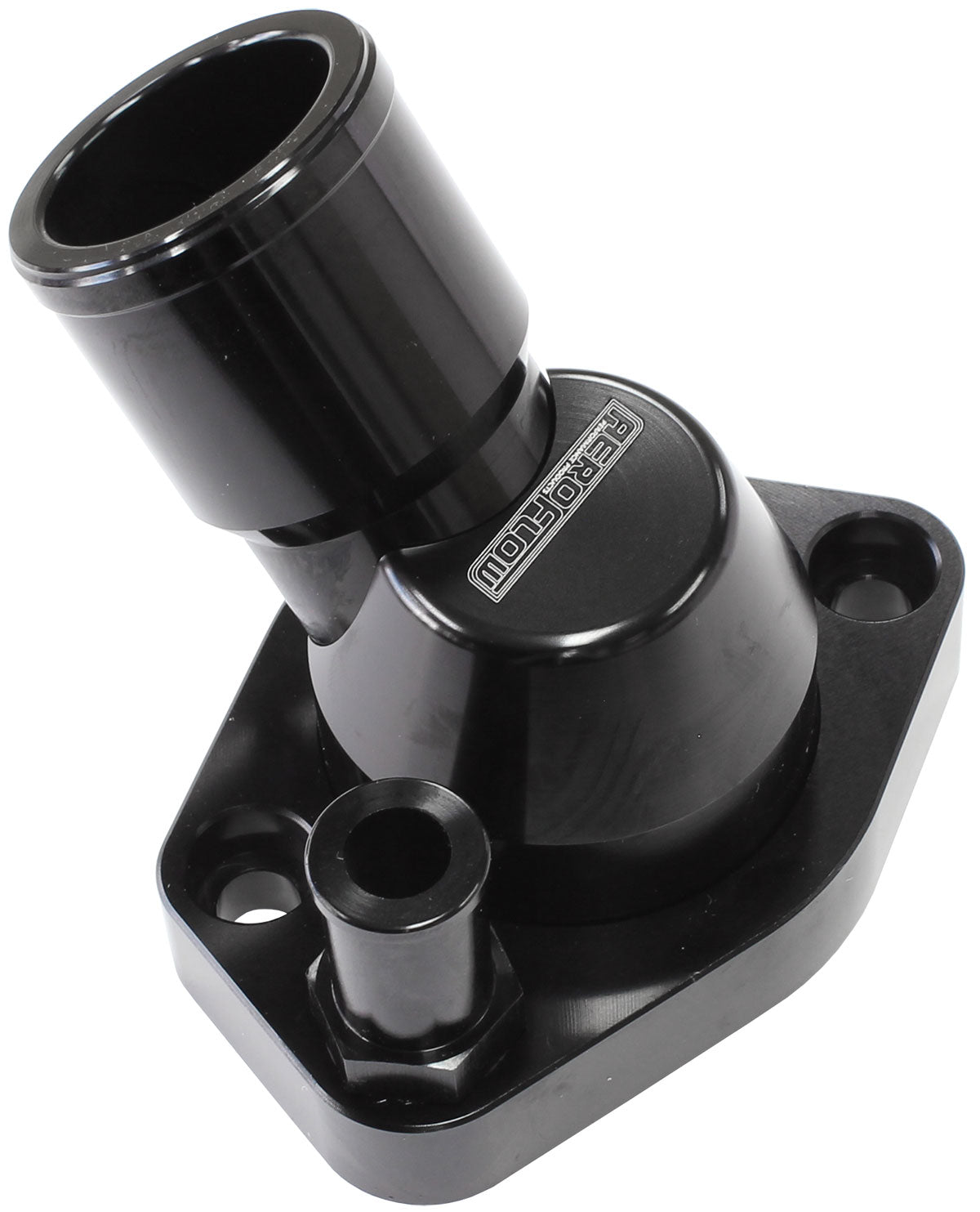 Aeroflow Billet 45Â° Swivel Thermostat Housing, Black Finish   Suit Ford 289-351W, with -6ORB to 5/8" Barb included
