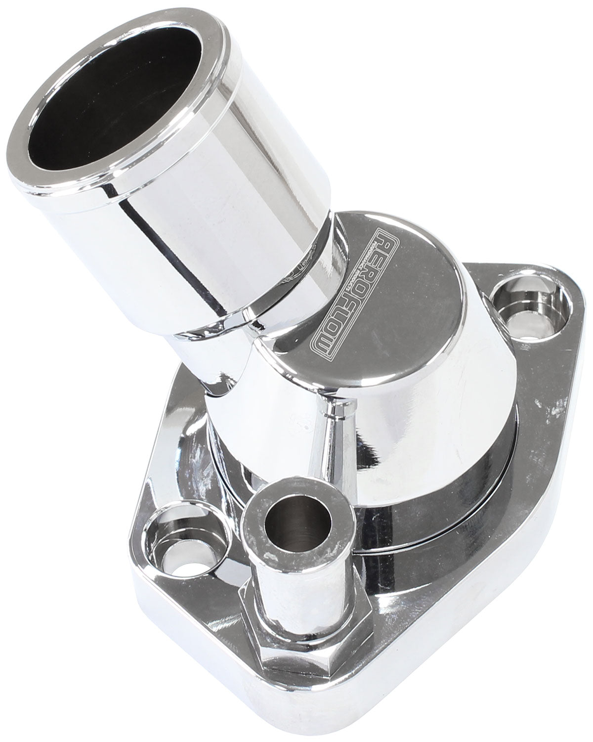 Aeroflow Billet 45Â° Swivel Thermostat Housing, Chrome Finish   Suit Ford 289-351W, with -6ORB to 5/8" Barb included
