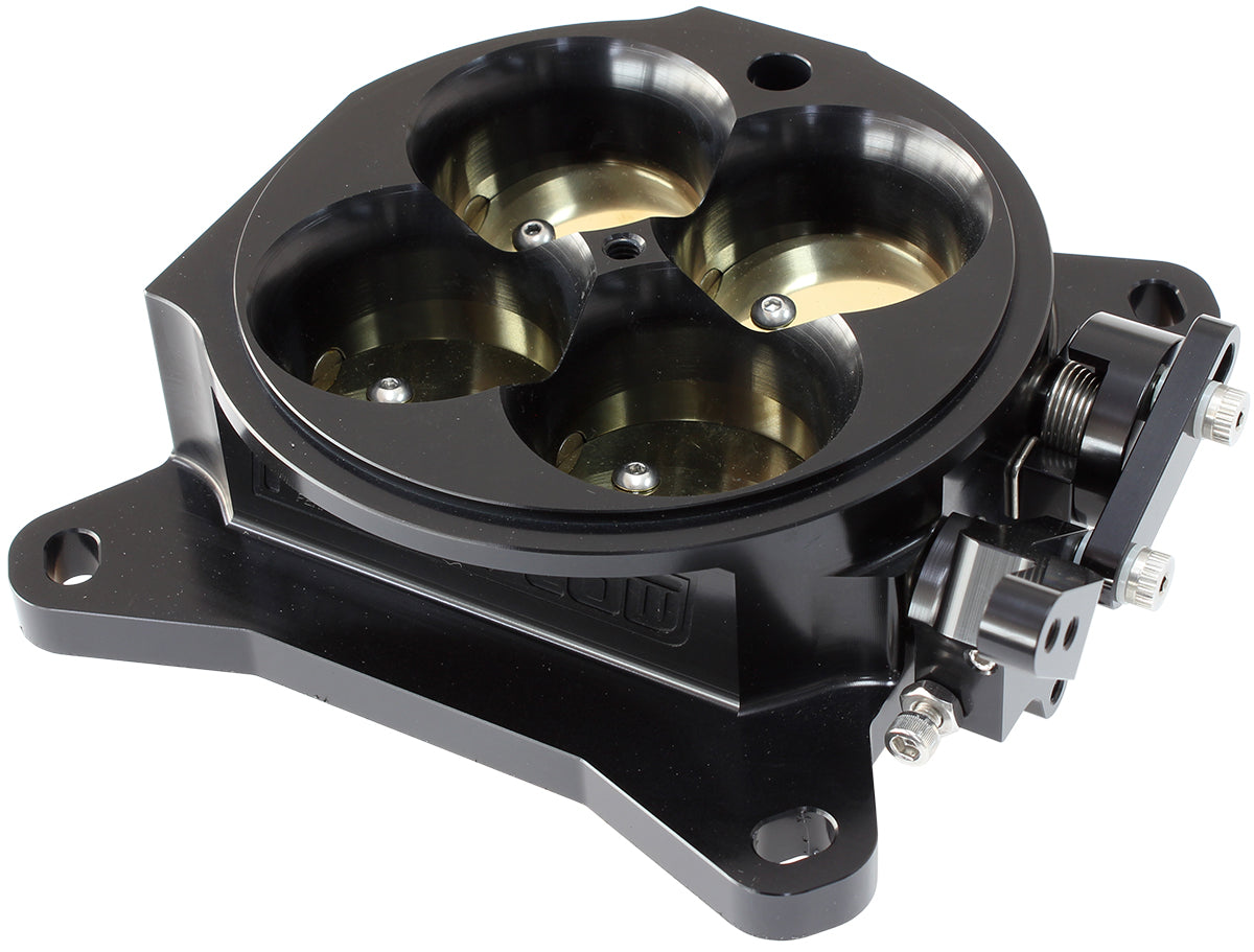 Aeroflow Billet Aluminium 4 Barrel 1375cfm Throttle Body    Black Finish. Suit 4150/4500 Flanges