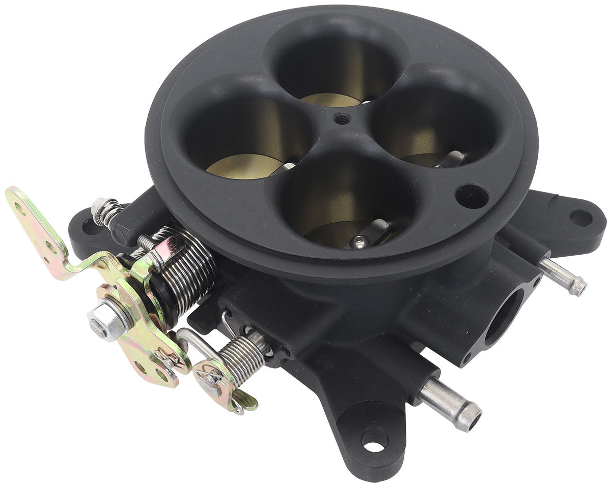 Aeroflow Cast Aluminium 4 Barrel 1000cfm Throttle Body    Black Finish. Suit 4150 Square Bore