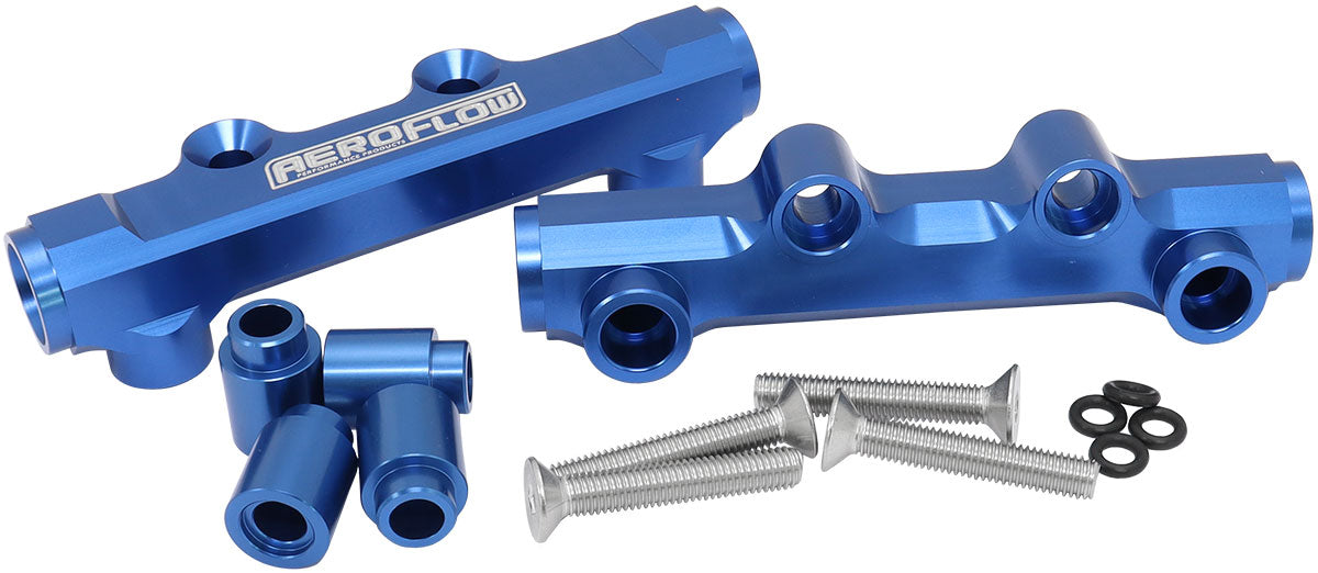 Aeroflow Subaru EJ20 and EJ25 Top Feed Billet EFI Fuel Rail - Blue  Suit 14mm3/4" Length Fuel Injectors, -8ORB Ports