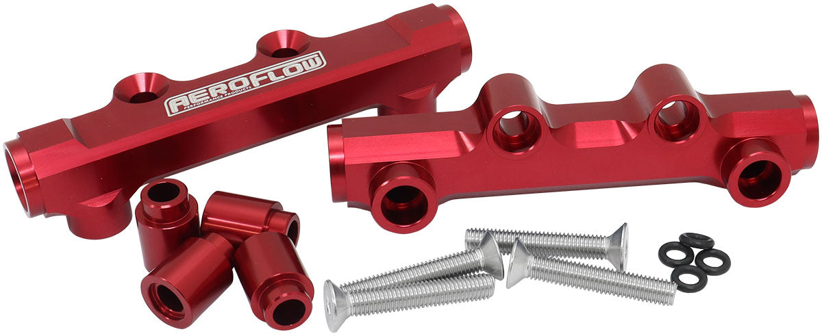 Aeroflow Subaru EJ20 and EJ25 Top Feed Billet EFI Fuel Rail - Red  Suit 14mm 3/4" Length Fuel Injectors, -8ORB Ports