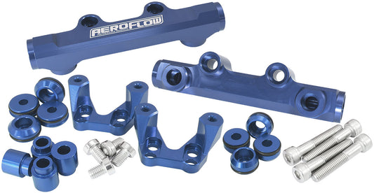 Aeroflow Subaru EJ20 Top Feed Conversion Billet EFI Fuel Rail - Blue  Suit 14mm 3/4" Length Fuel Injectors, -8ORB Ports