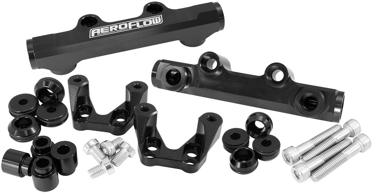 Aeroflow Subaru EJ20 Top Feed Conversion Billet EFI Fuel Rail - Black   Suit 14mm 3/4" Length Fuel Injectors, -8ORB Ports