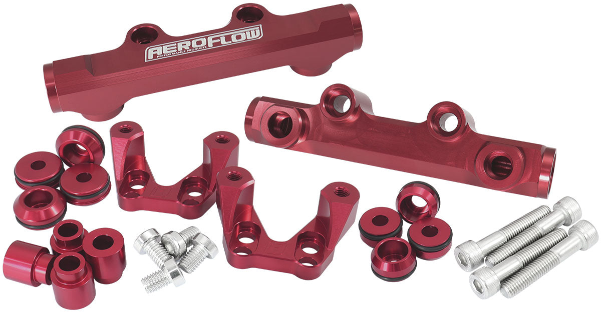 Aeroflow Subaru EJ20 Top Feed Conversion Billet EFI Fuel Rail - Red  Suit 14mm 3/4" Length Fuel Injectors, -8ORB Ports