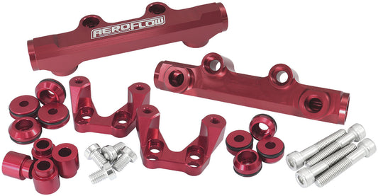 Aeroflow Subaru EJ20 Top Feed Conversion Billet EFI Fuel Rail - Red  Suit 14mm 3/4" Length Fuel Injectors, -8ORB Ports