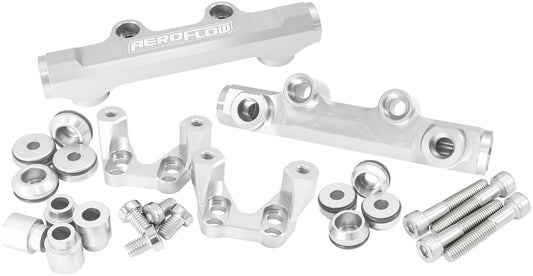 Aeroflow Subaru EJ20 Top Feed Conversion Billet EFI Fuel Rail - Silver   Suit 14mm 3/4" Length Fuel Injectors, -8ORB Ports